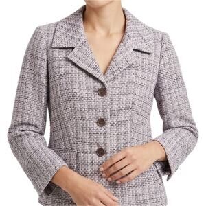 Ann Taylor Purple White Tweed Notch Collar Blazer Linen Blend size 6 NEW Tags